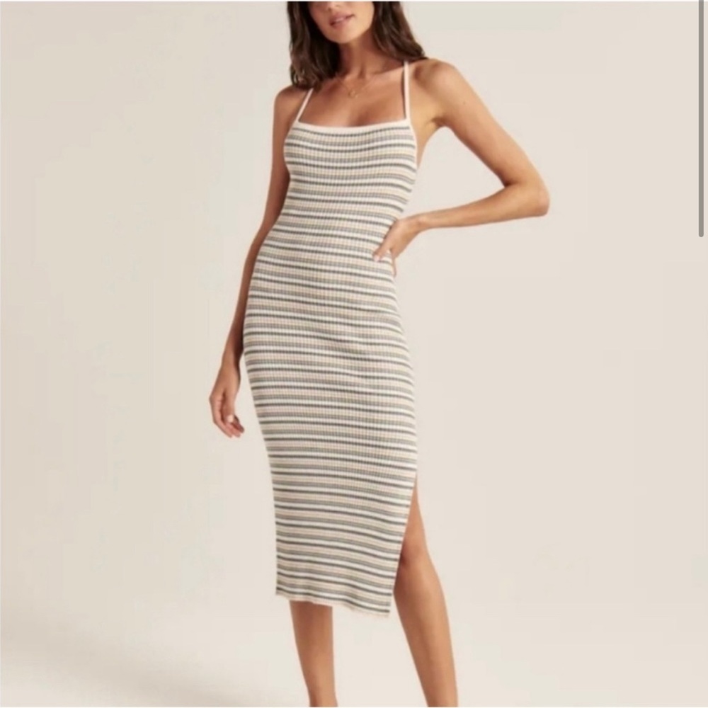 Abercrombie Lace-Up Ribbed Midi Dress